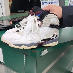 White and Burgundy High-Top Sneakers